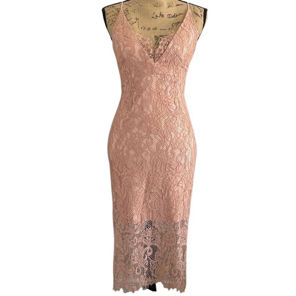 EUC! Bardot Blush Pink Lace V Neck Spaghetti Strap Dress - Size 4/XS